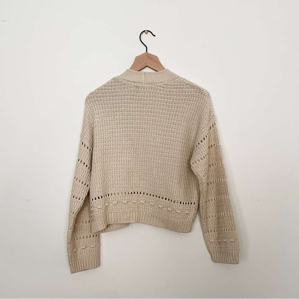 ASOS Design Crochet Stitch Cropped Open Cardigan in Cream Cotton Size 6 - Picture 8 of 8
